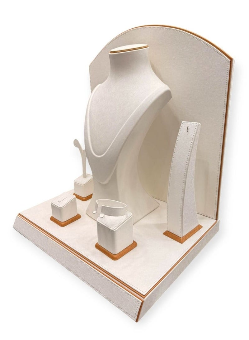 Al Seraj Jewelry Display Organizer 5 Piece Set UAE Made | White Premium Rexine Leather Stand Holder for Necklace Ring Earring Bracelet Bangle | Luxury Shop Exhibition Photography Showcase Storage - Image 1